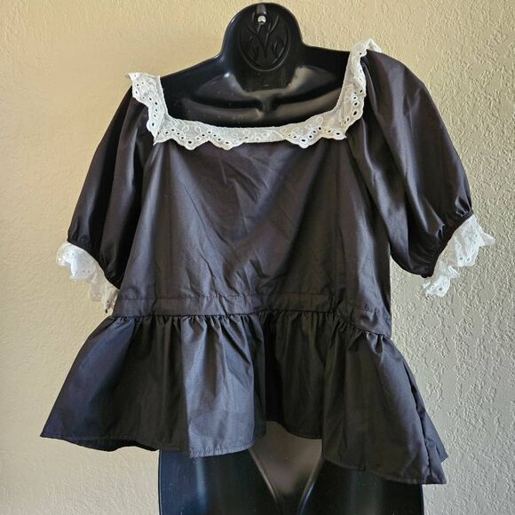 Lovely U-Dear Peplum Blouse with Lace Accents - Picture 7 of 8